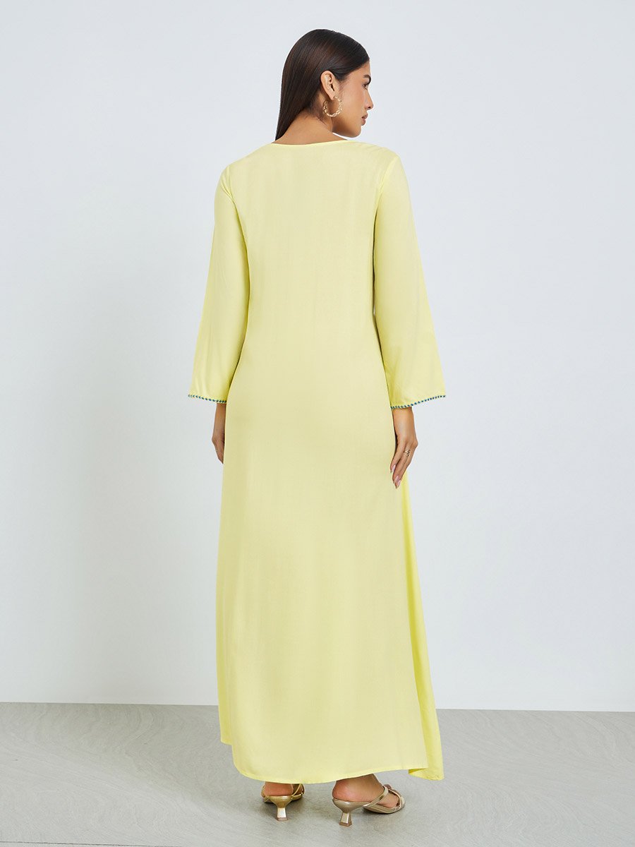 Yellow Jalabiya with Embroidery