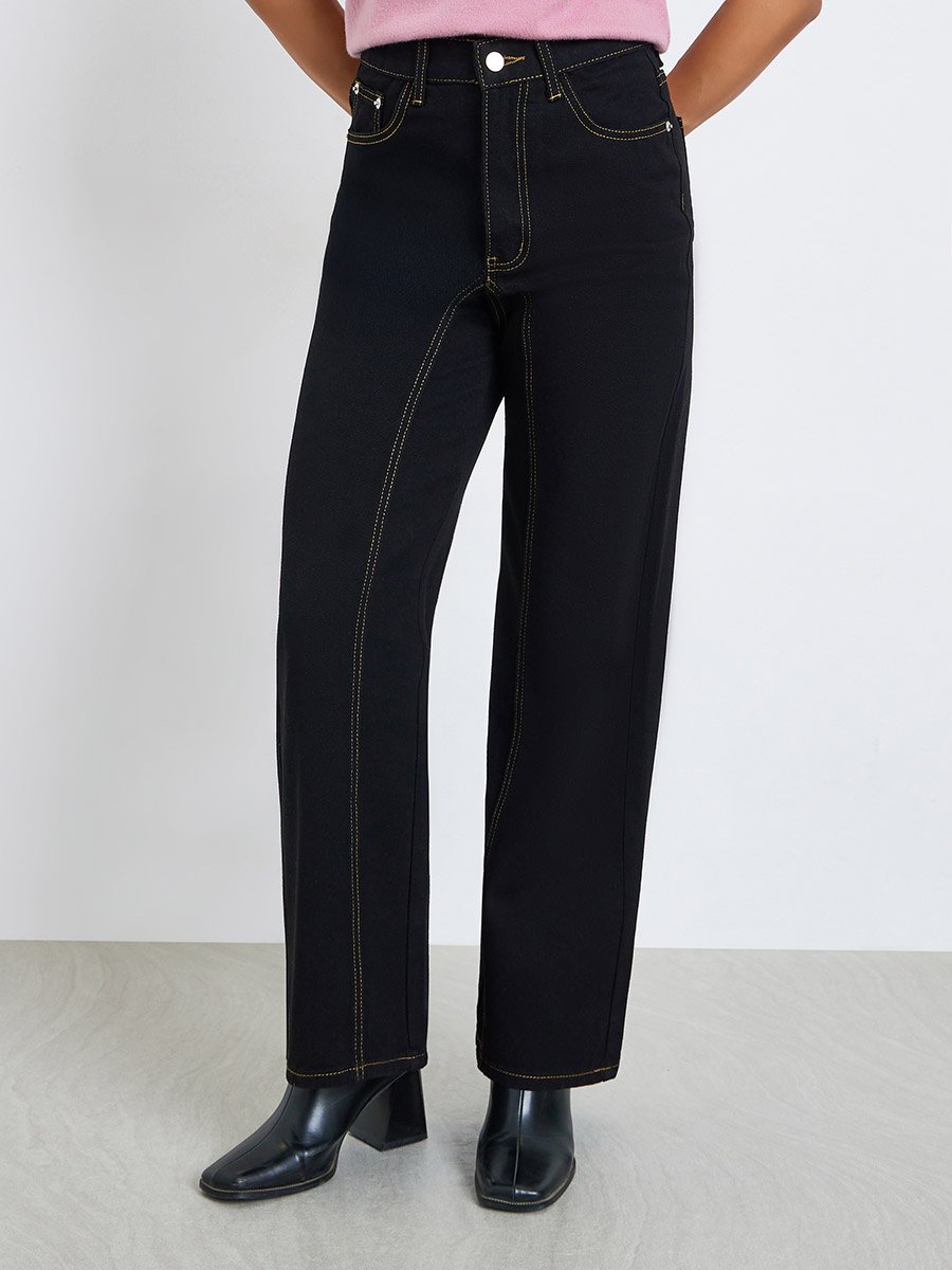 Women Black High Rise Wide Leg Jeans