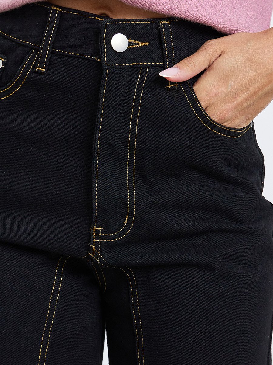 Women Black High Rise Wide Leg Jeans