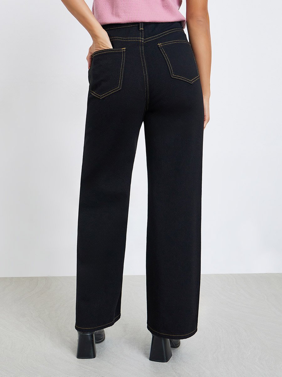 Women Black High Rise Wide Leg Jeans