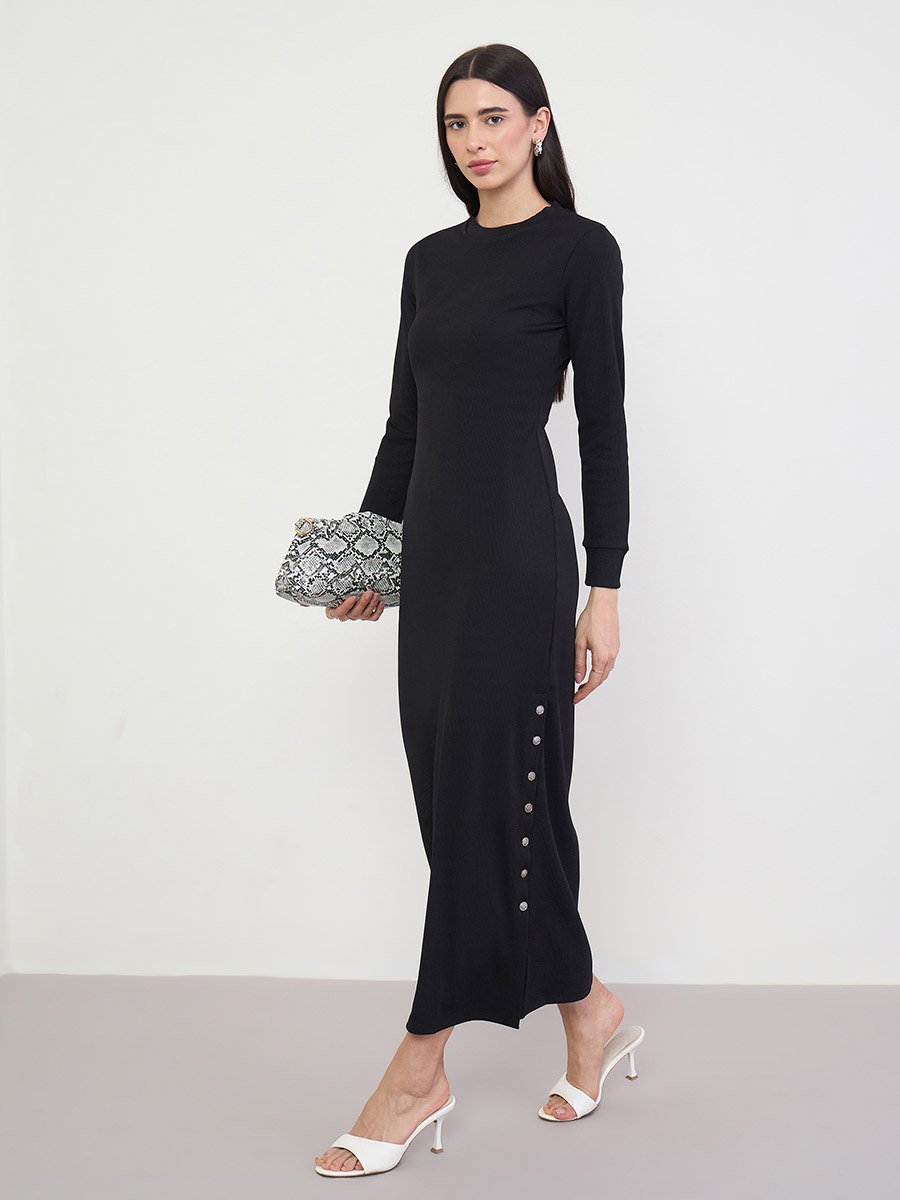 Black Maxi Sheath Dress with Long Sleeves