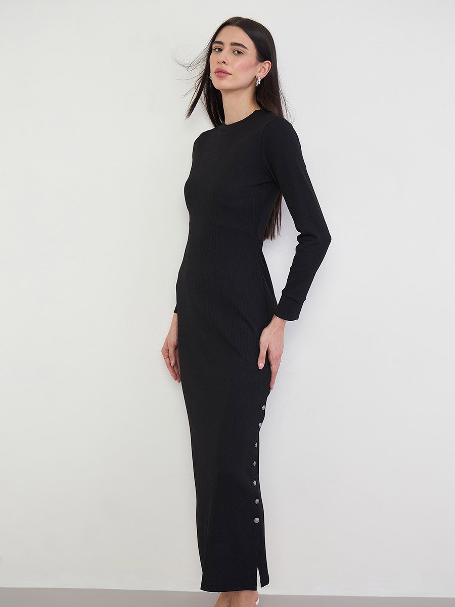 Black Maxi Sheath Dress with Long Sleeves