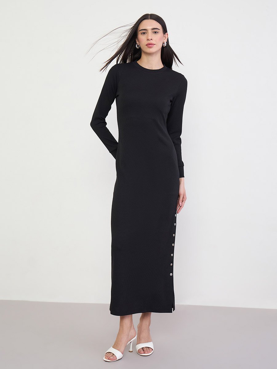 Black Maxi Sheath Dress with Long Sleeves