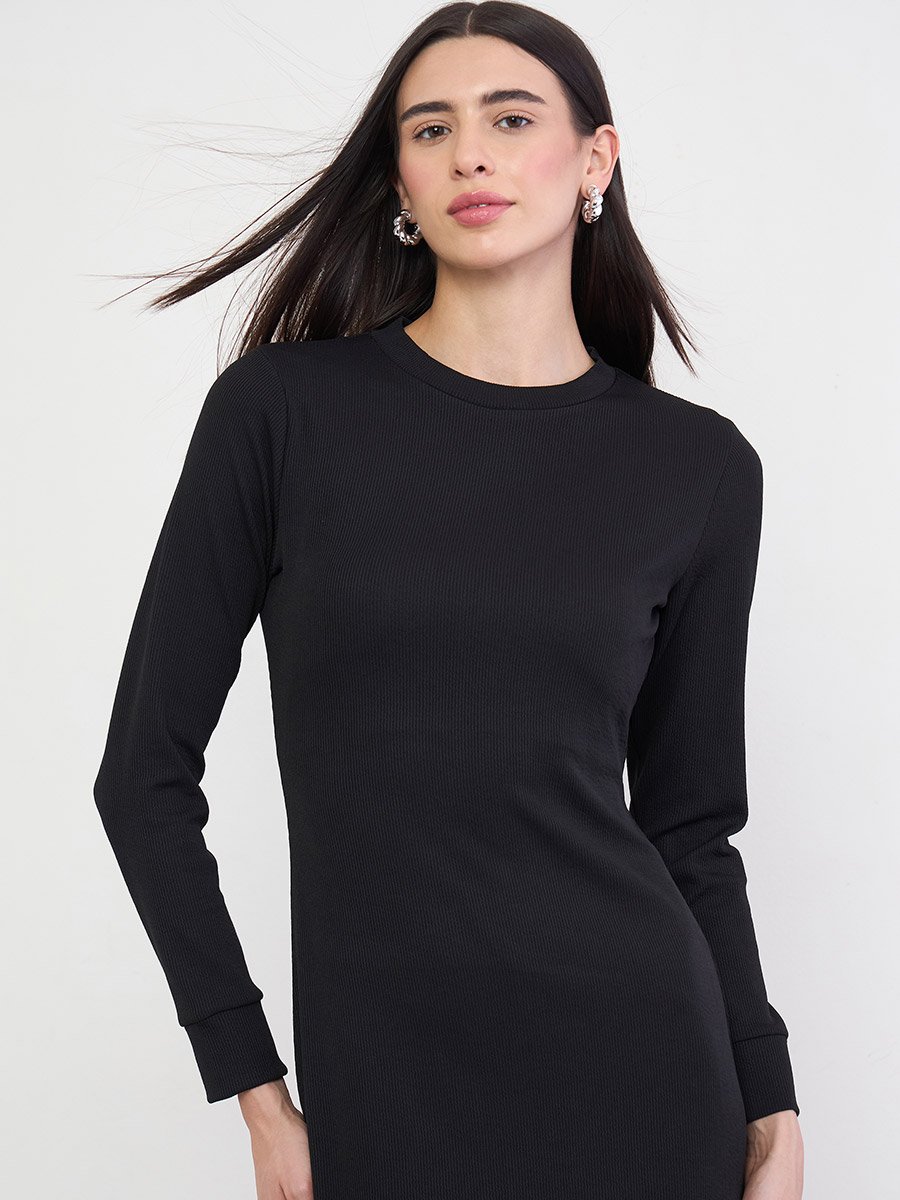 Black Maxi Sheath Dress with Long Sleeves