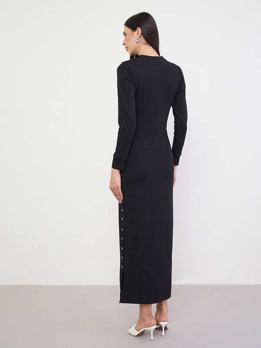 Black Maxi Sheath Dress with Long Sleeves