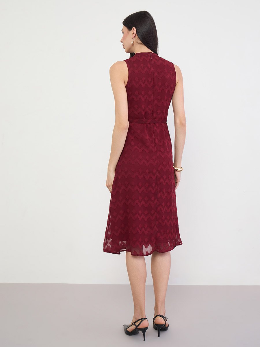 Red Sleeveless Midi Dress with Tie-Belt