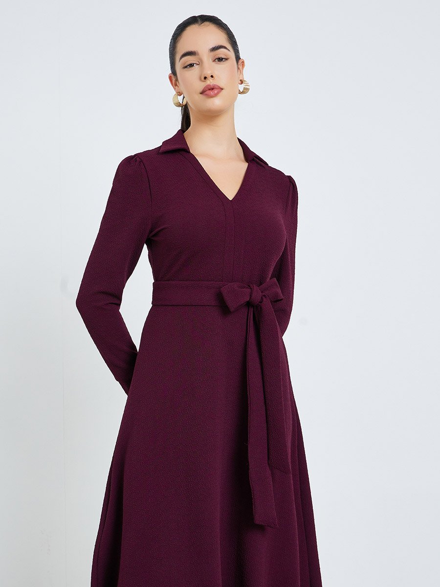burgundy tie waist dress Junina One Shoulder Ruched Mini Dress Burgundy main image 1