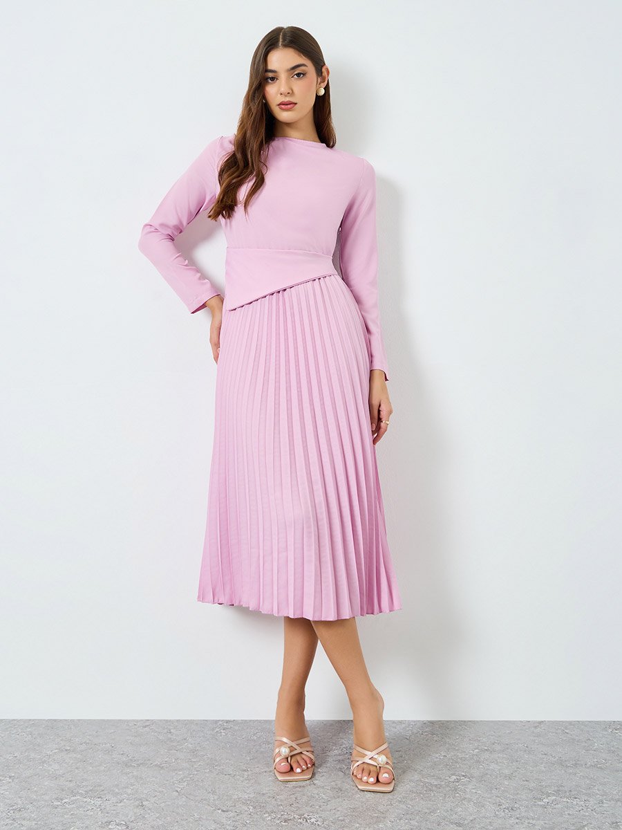 Women Lilac Pleated Midi Dress