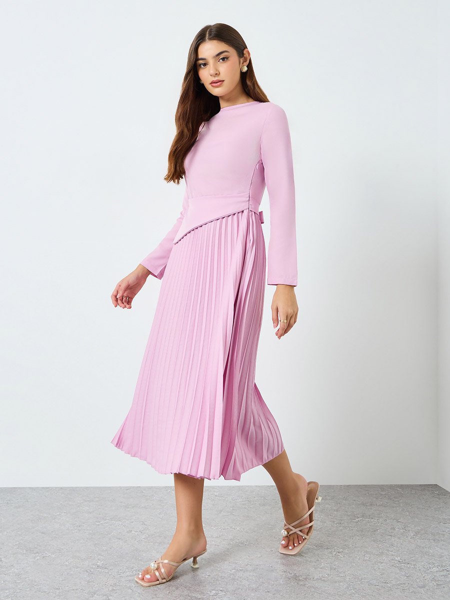 Women Lilac Pleated Midi Dress
