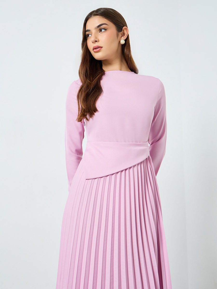Women Lilac Pleated Midi Dress