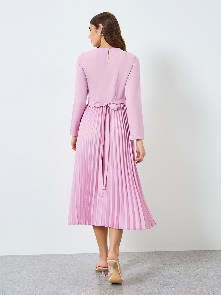 Women Lilac Pleated Midi Dress