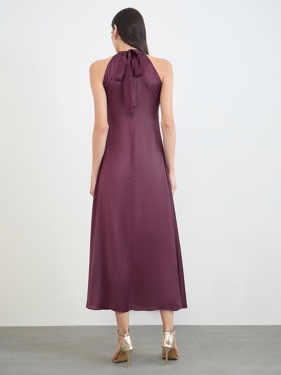 Purple Halter Neck Floral Maxi Dress