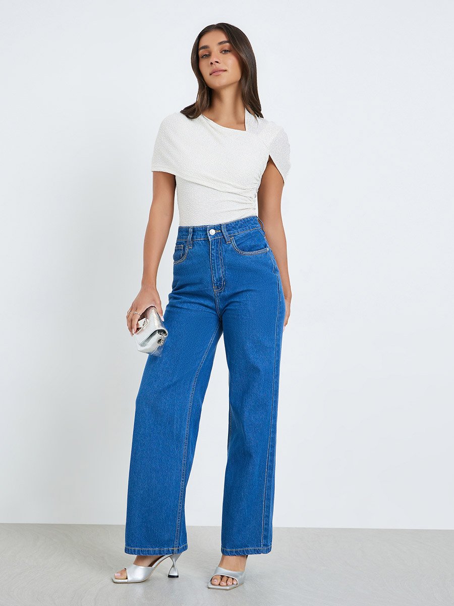 Women High Rise Wide Leg Jeans