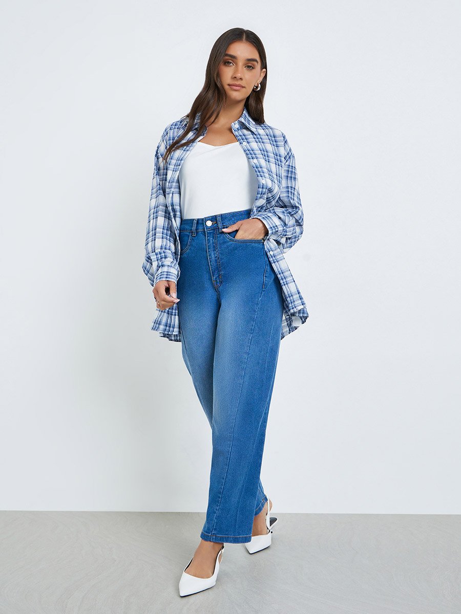 Women High Rise Barrel Fit Jeans