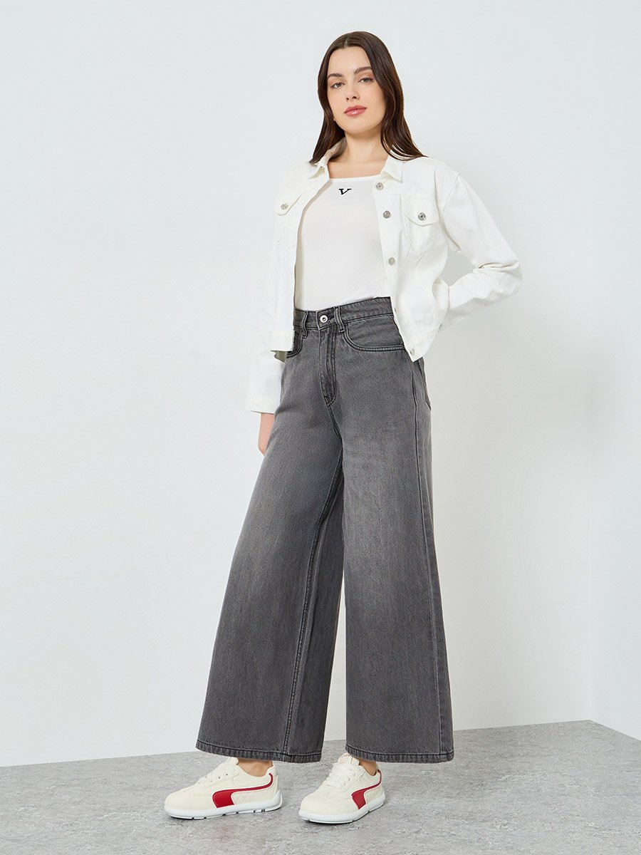 Women High Rise Wide Leg Jeans