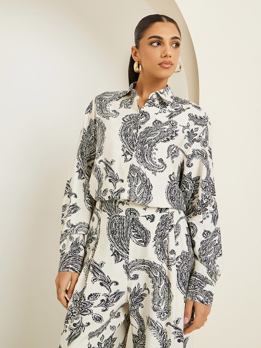 Women Printed Buttoned Shirt and Pants Co-Ords
