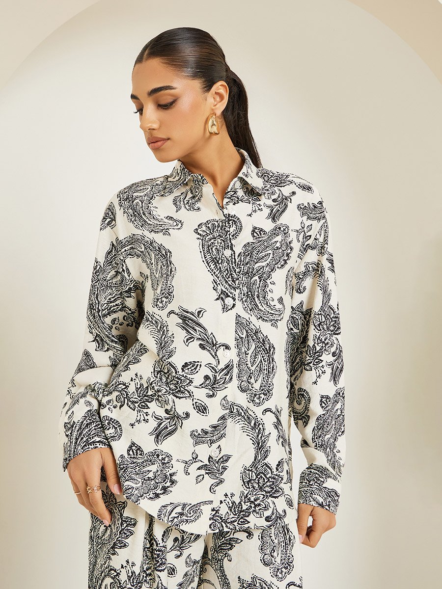 Women Printed Buttoned Shirt and Pants Co-Ords