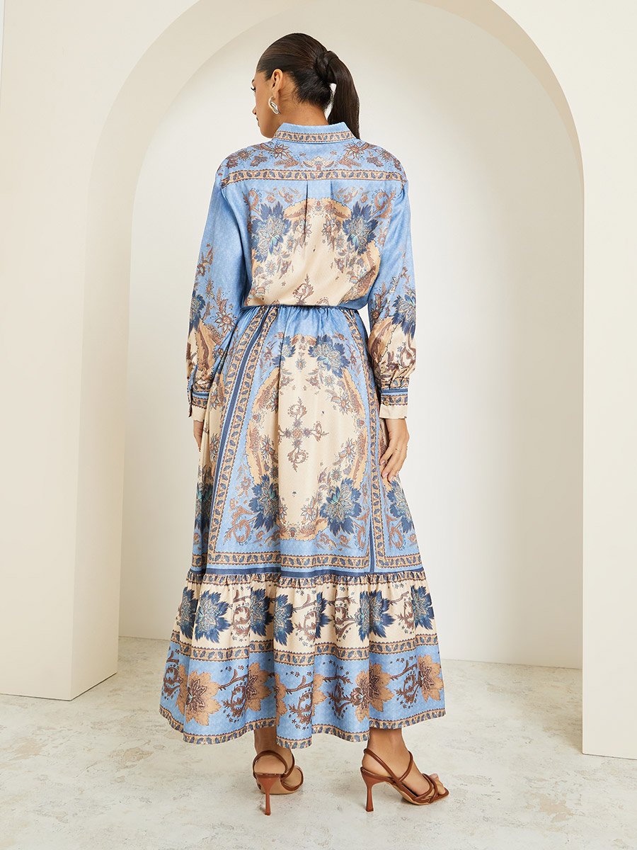 Women Printed Buttoned Top with Maxi Skirt Co-Ords