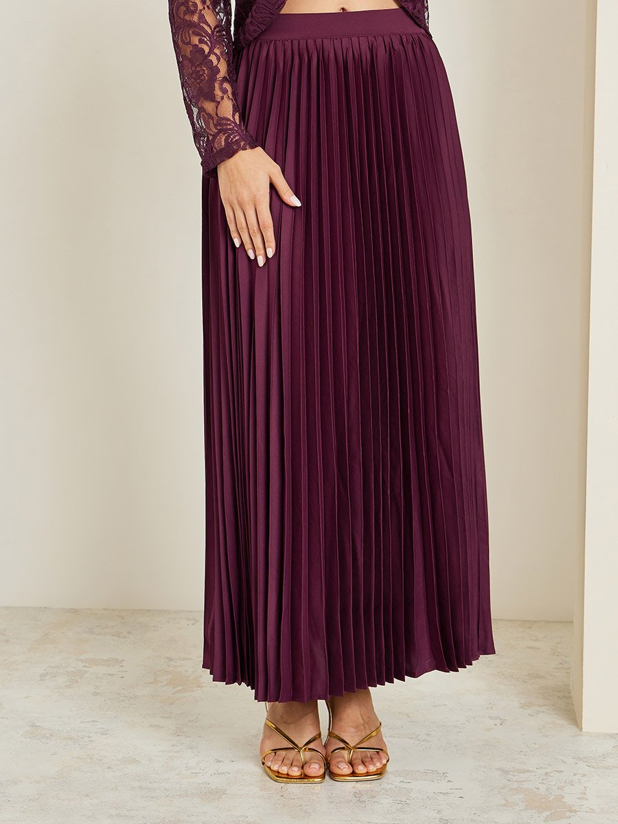 Burgundy Lace Top and Pleated Skirt Co-ords