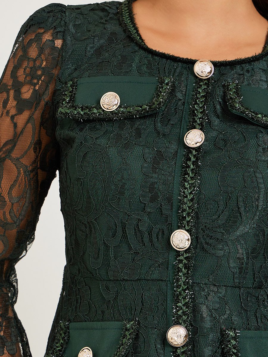 Dark Green Lace Top and Pleated Skirt Co-ords