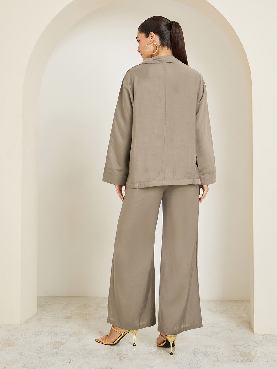 Brown Sequin Detail Top and Pants Co-Ords