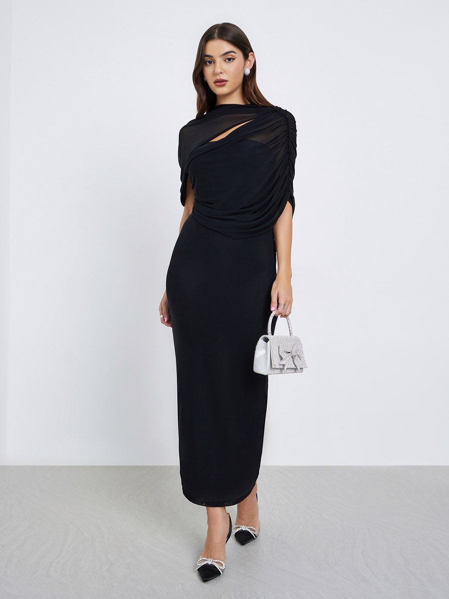 cape sleeve bodycon midi dress Linden | Light Green Bodycon Cape-Sleeve Midi Dress