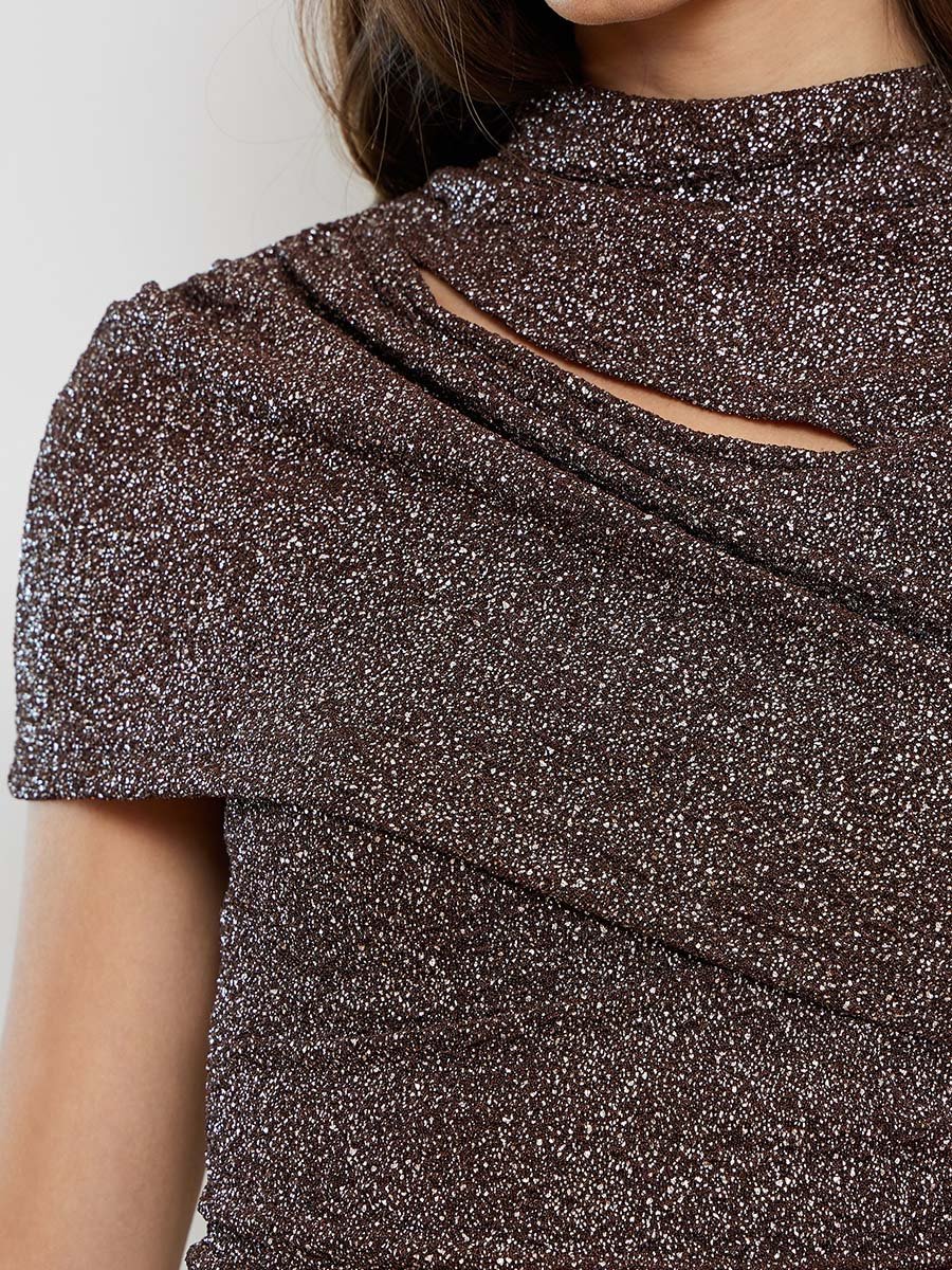 Women Brown Shimmer Knit Top
