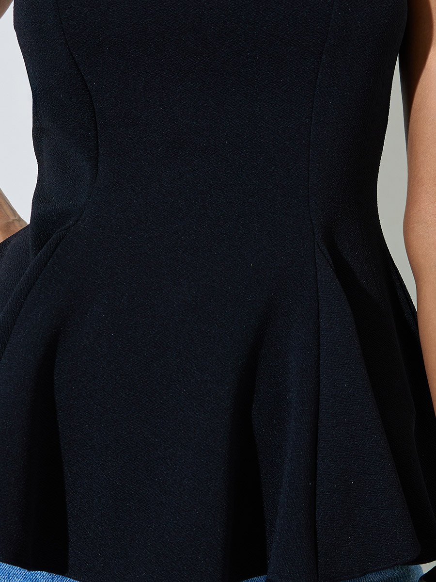 Black Sleeveless Peplum Knit Top