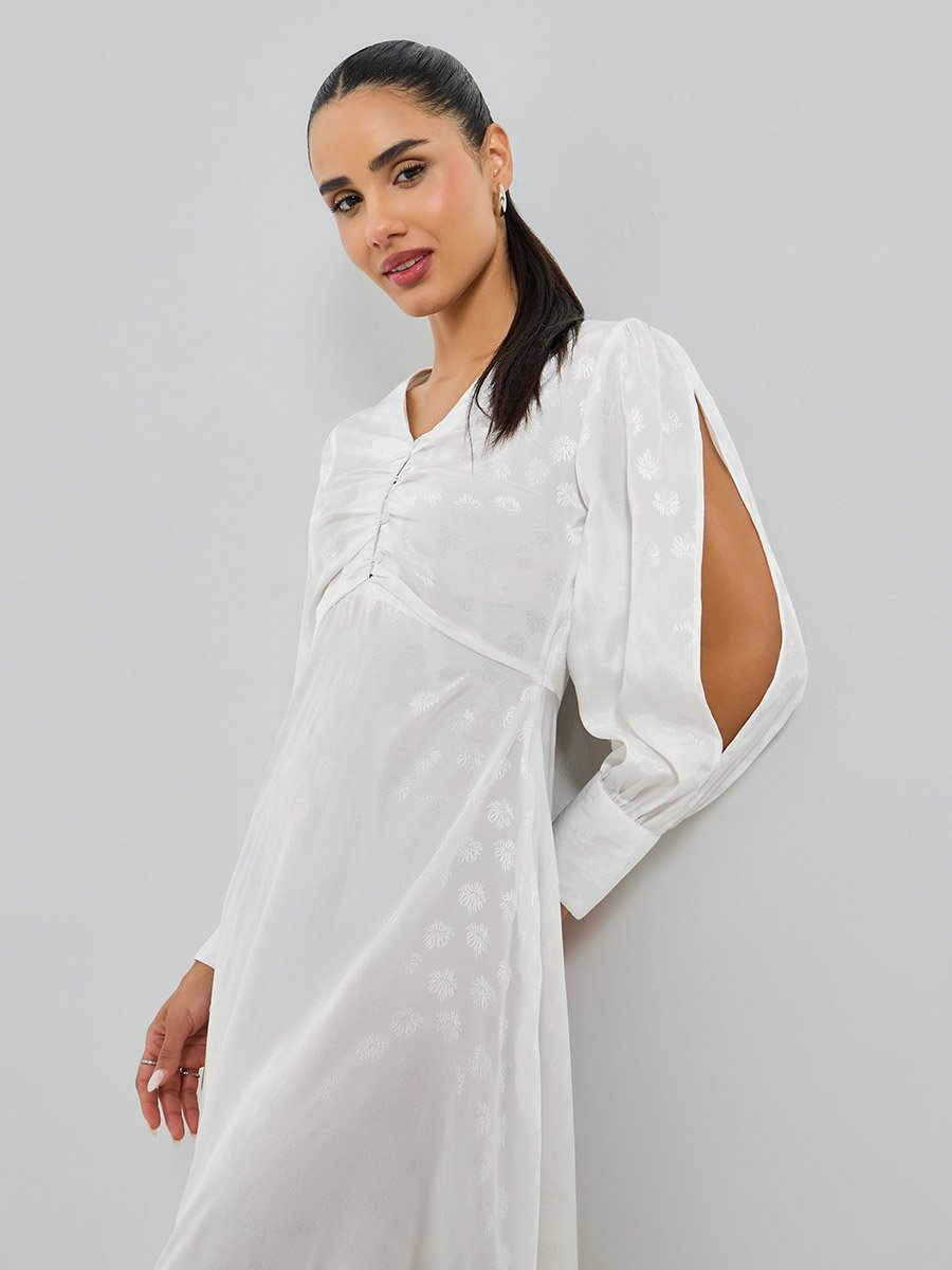 Off-White Jacquard Slit Sleeve Maxi Dress