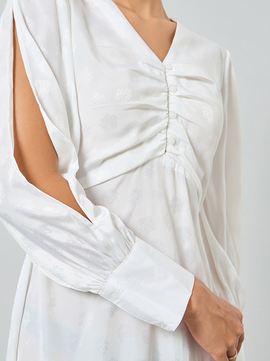 Off-White Jacquard Slit Sleeve Maxi Dress