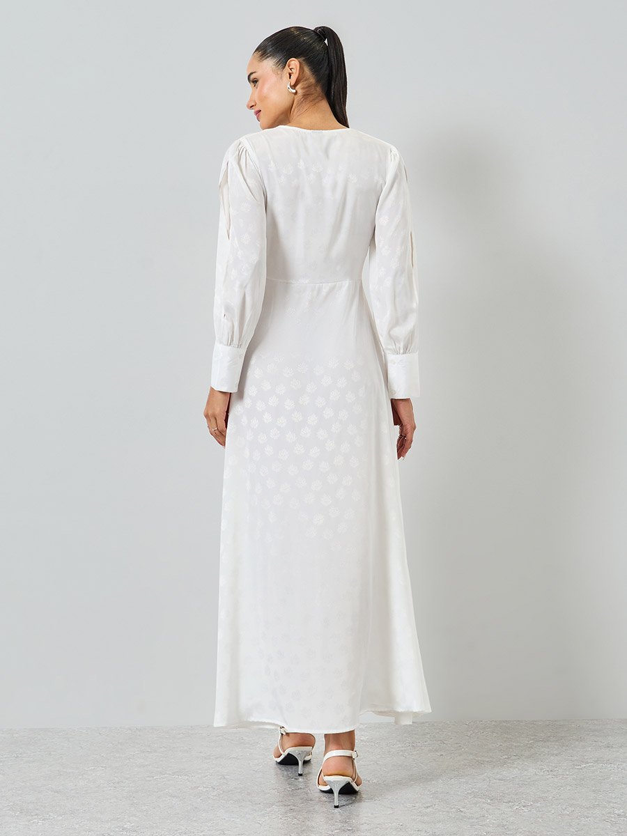 Off-White Jacquard Slit Sleeve Maxi Dress