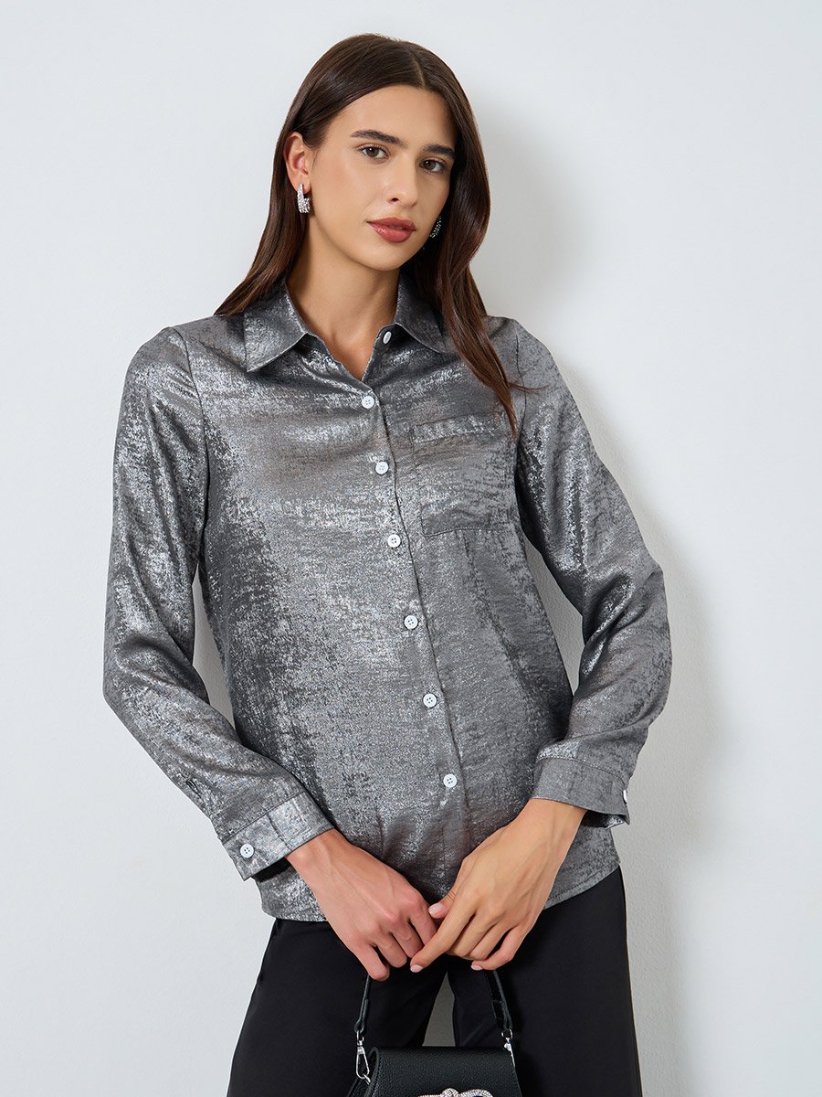 Solid Textured Long Sleeve Shirt