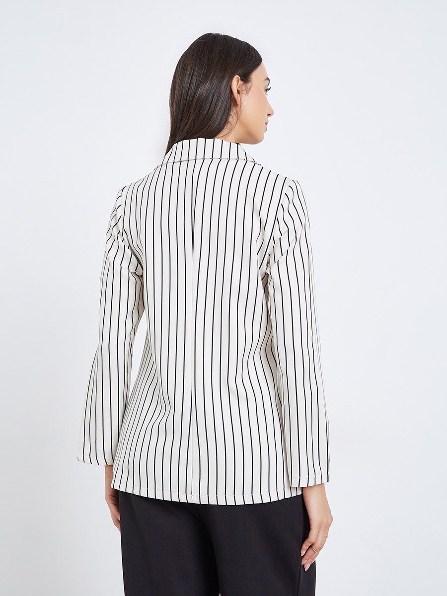 Women Striped Lapel Long Sleeve Blazer