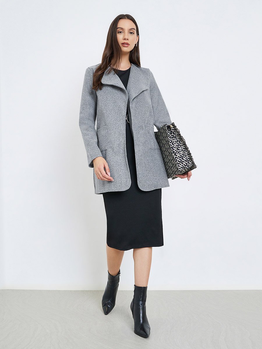 Grey Midi Edge-to-Edge Coat