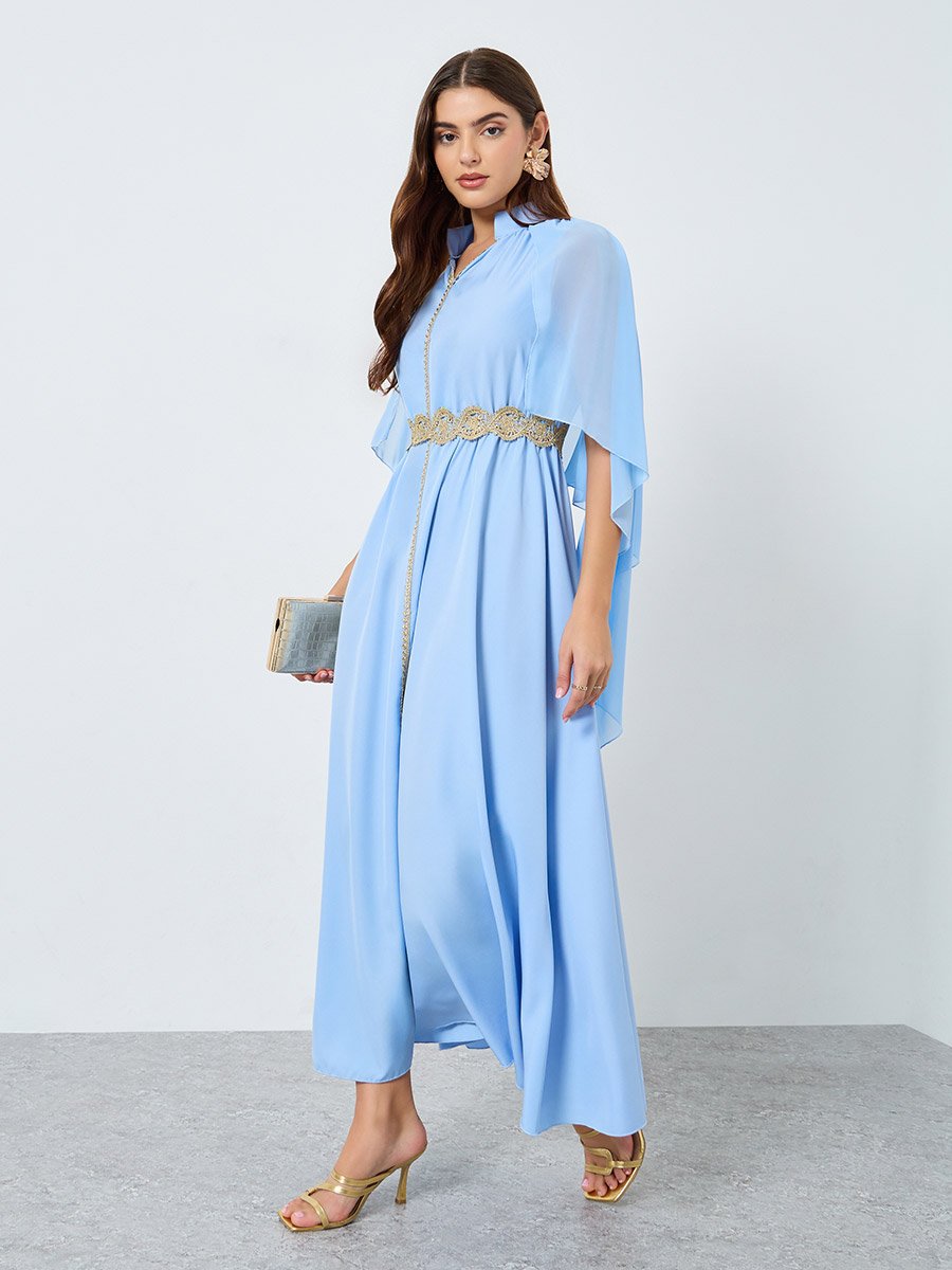 Lace Detail Asymmetric Cape Maxi Dress