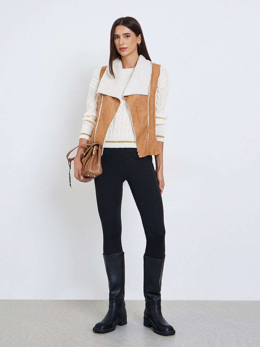 Suede Look Sleeveless Jacket with Inner Fleece