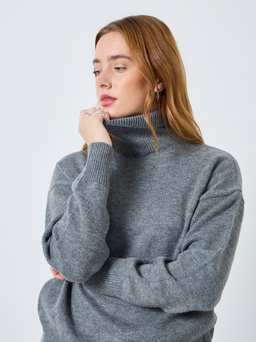 Women Solid Turtle Neck Long Sleeve Sweater