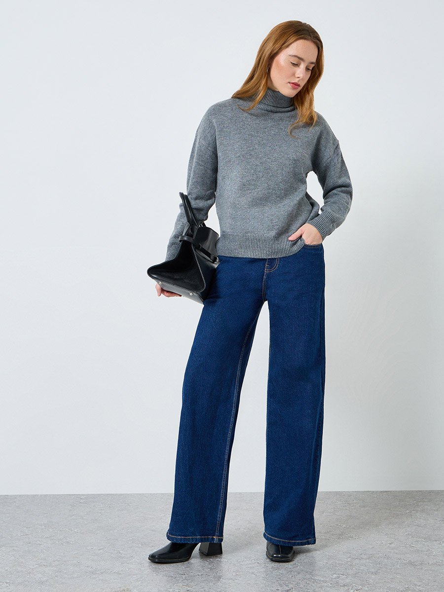 Women Solid Turtle Neck Long Sleeve Sweater