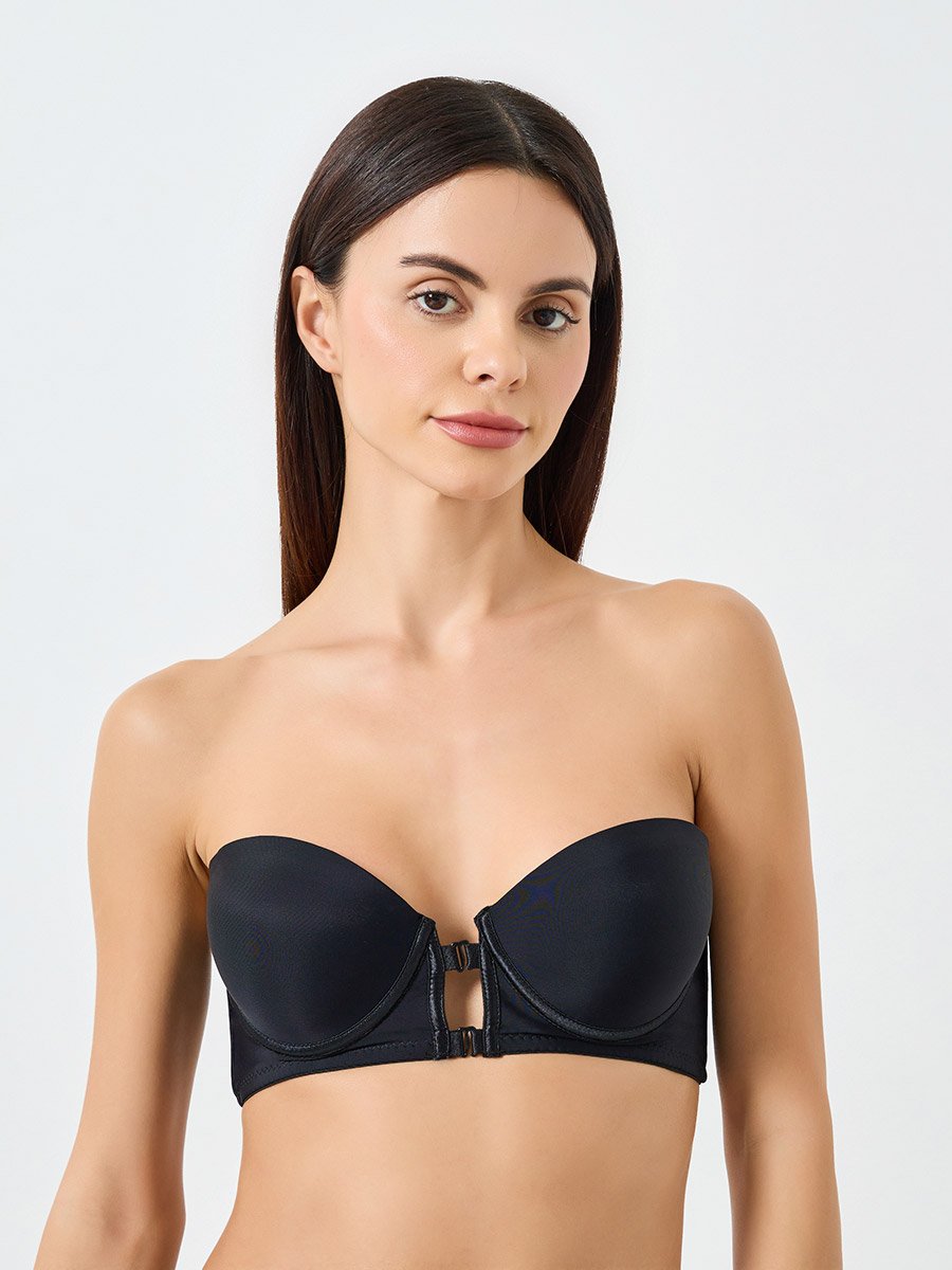Black Solid Bulk Front Padded Wired Bra