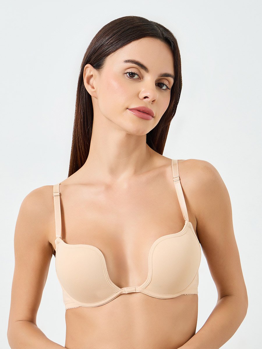 Beige Solid Padded Wired Bra