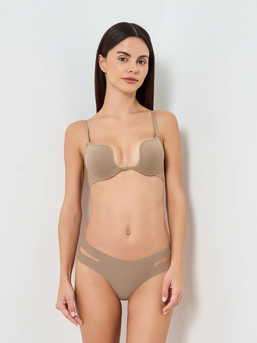 Beige Solid Padded Wired Bra