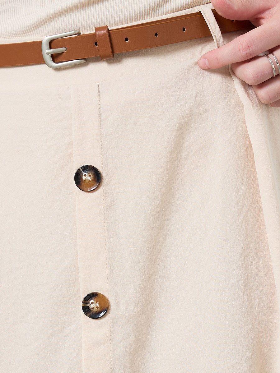 Women Solid Button Front Detail A-Line Skirt