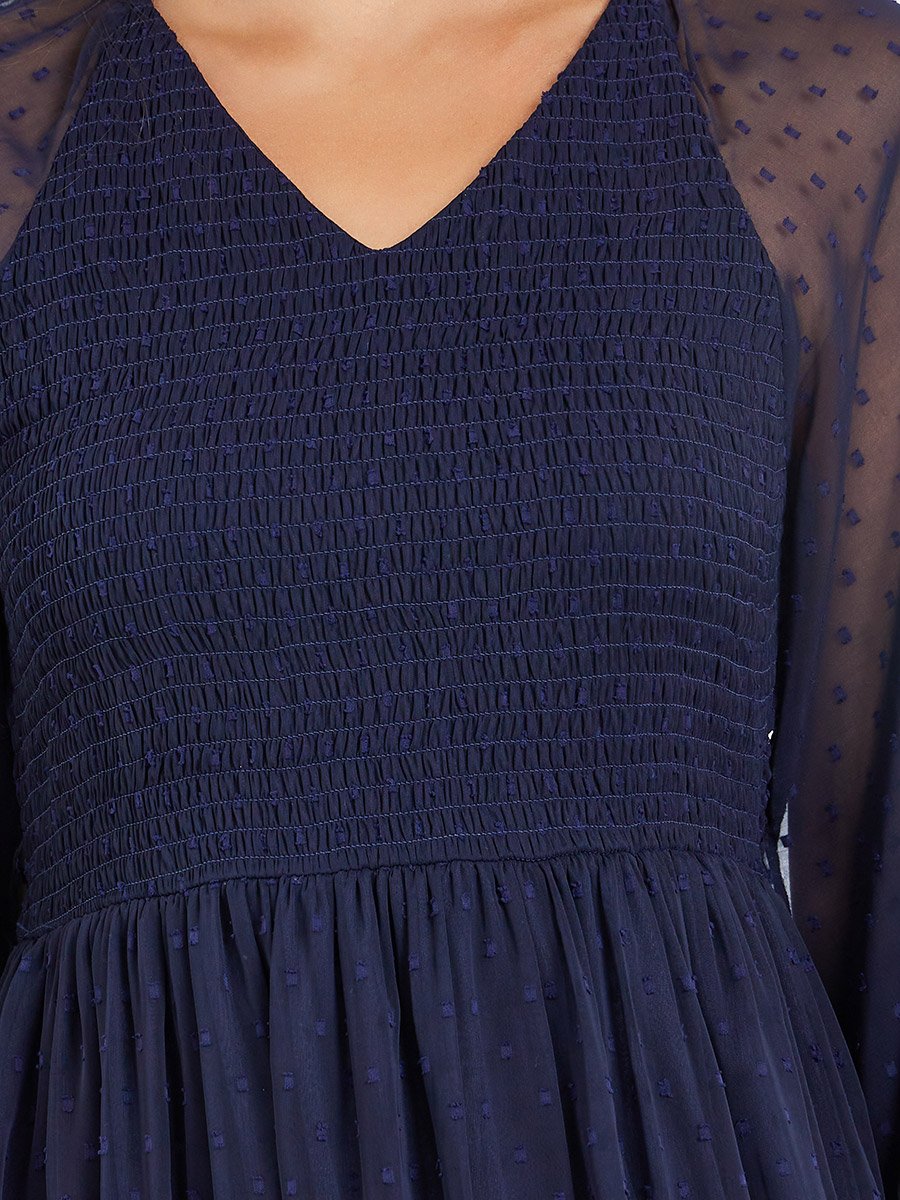 Women Dobby Sheer Sleeve Maxi Dress