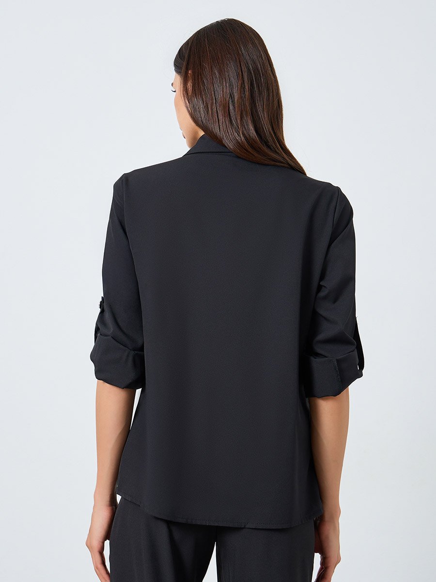 Black Sequin Panel Shirt with Pocket