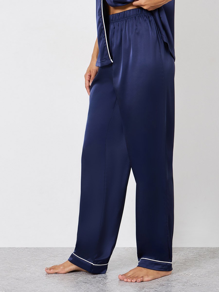 Satin Piped Pocket Shirt and Pyjama Set
