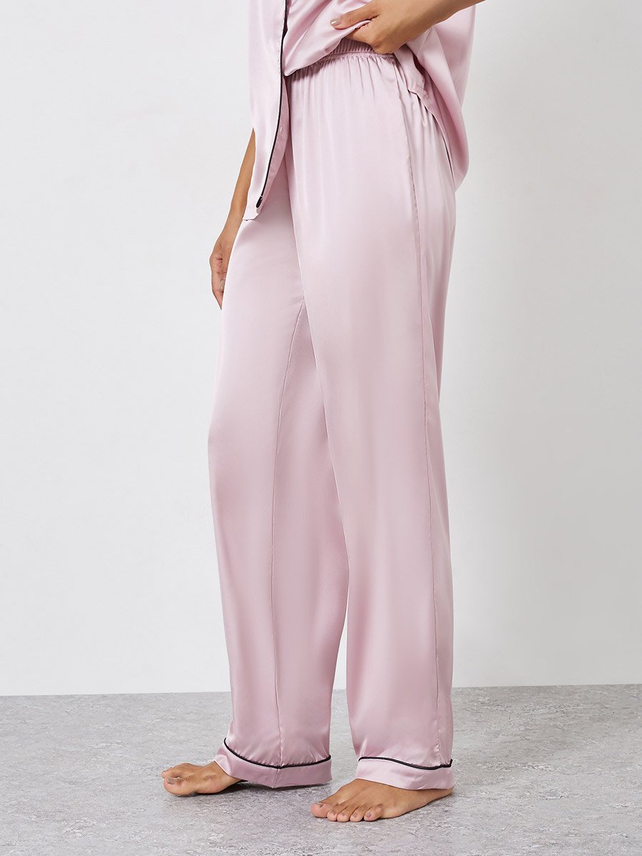 Satin Piped Pocket Shirt and Pyjama Set