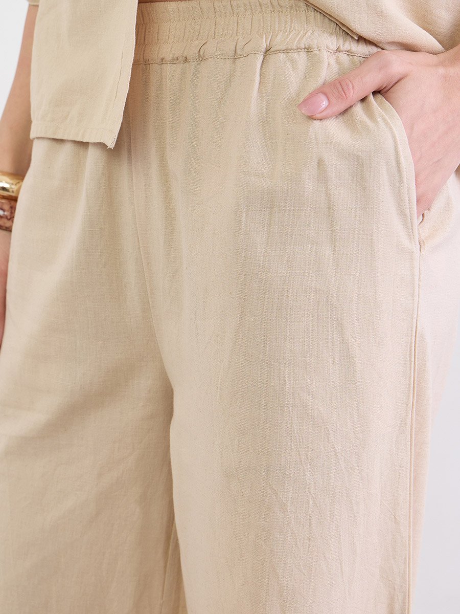 Beige Schiffli Detail Wide Leg Pants