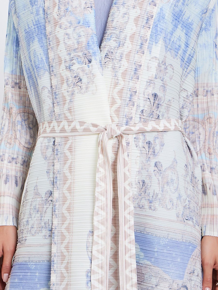 All-Over Printed Textured Pleated Long Sleeve Abaya