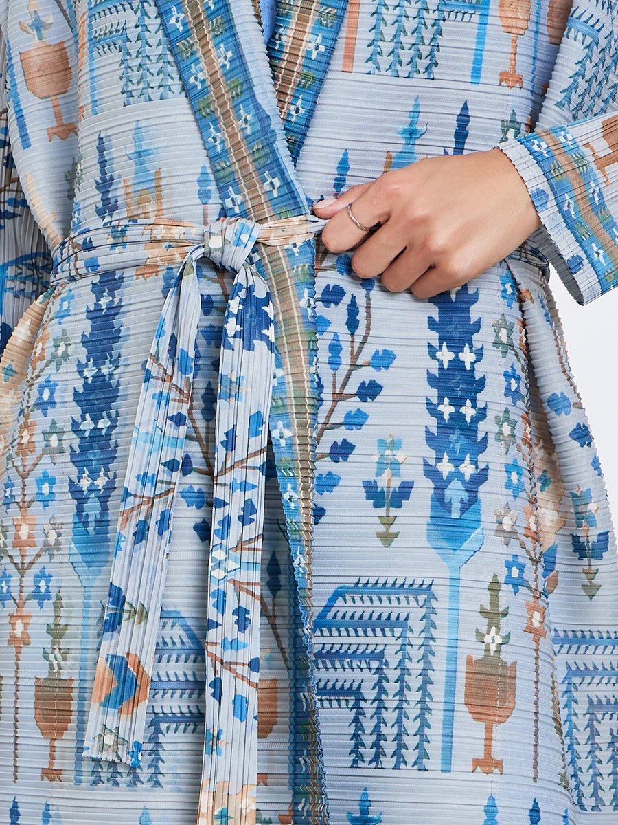 All-Over Printed Textured Pleated Long Sleeve Abaya