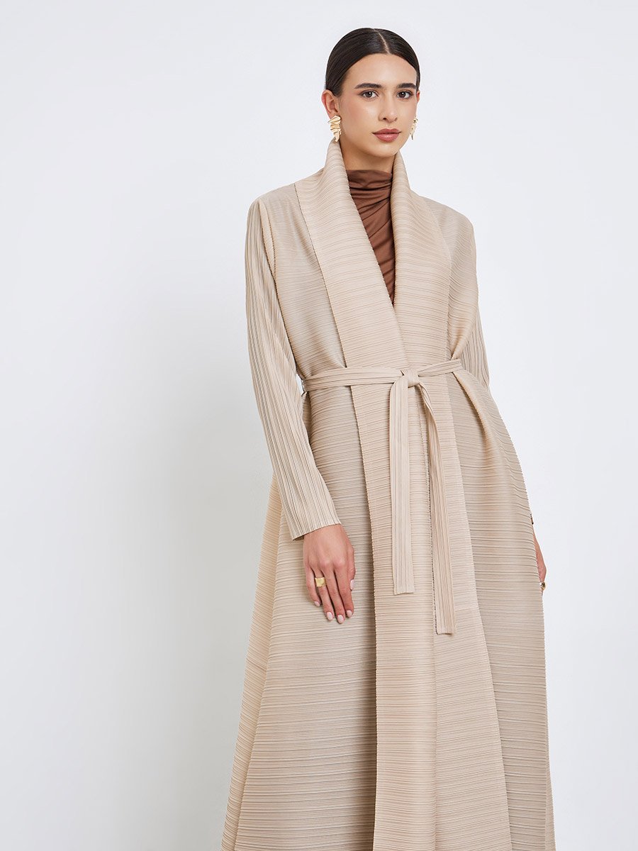Solid Textured Pleated Long Sleeve Abaya